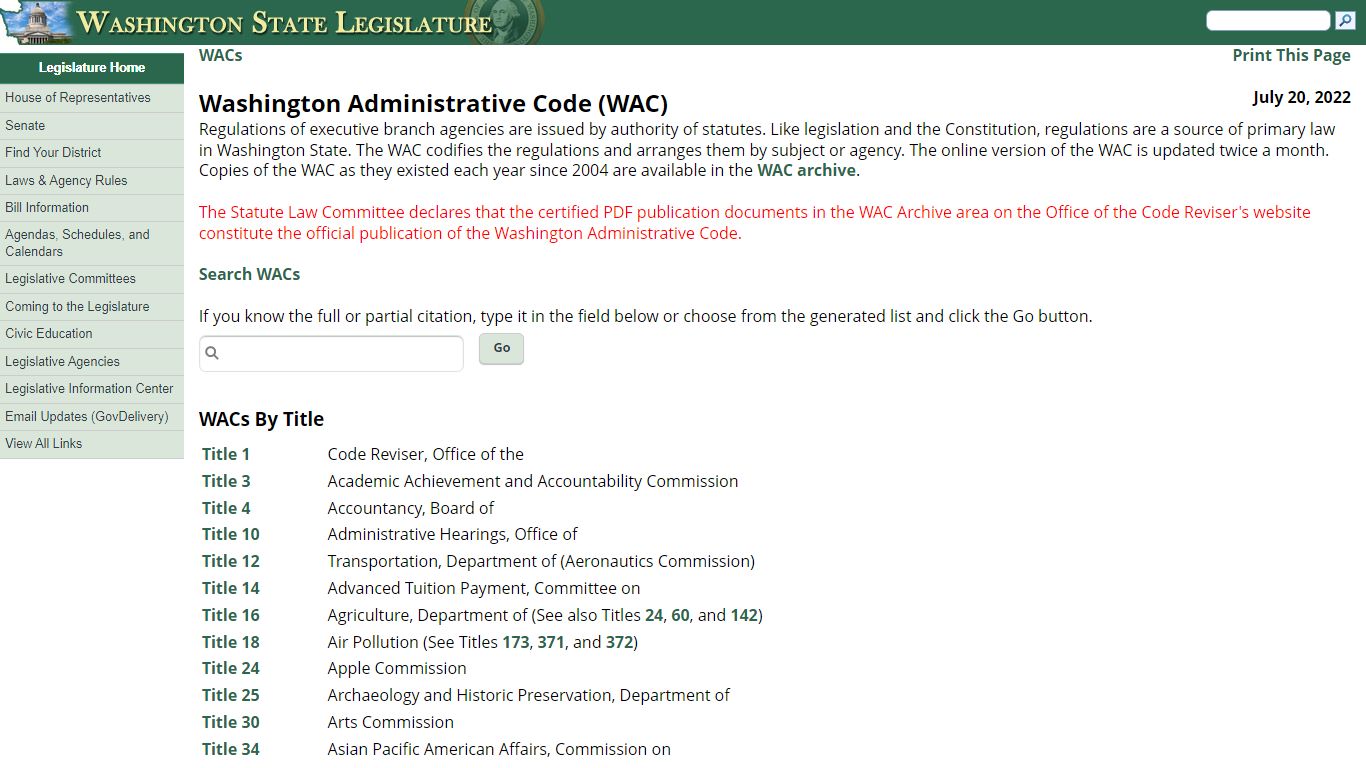 Washington Administrative Code (WAC)