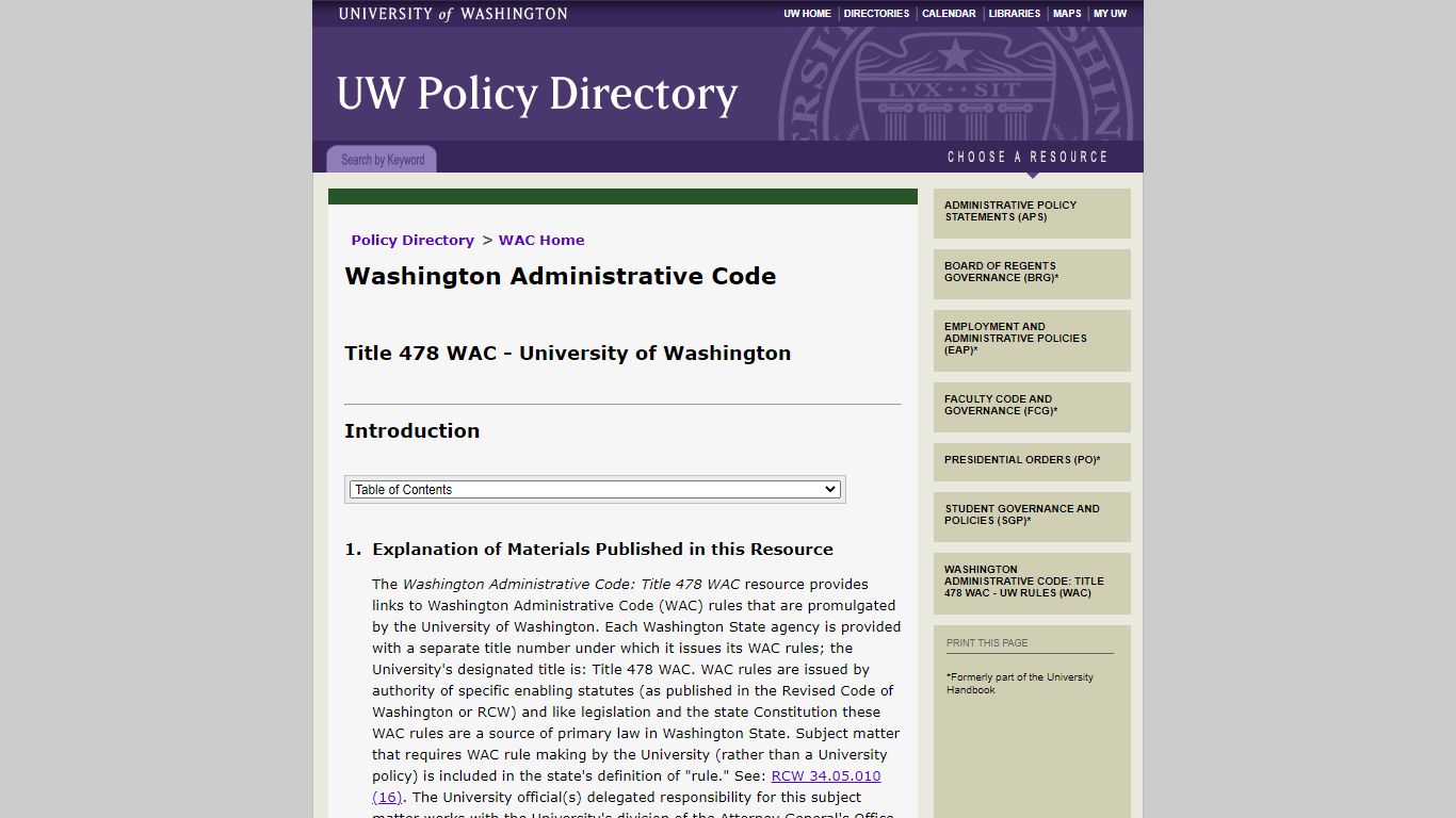 Washington Administrative Code, Introduction