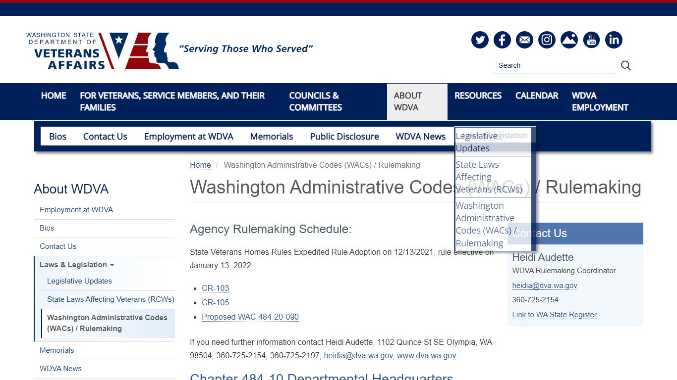 Washington Administrative Codes (WACs) / Rulemaking | WDVA